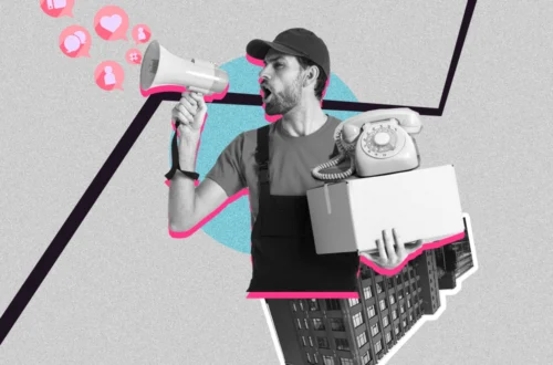Hombre con megáfono vendiendo productos